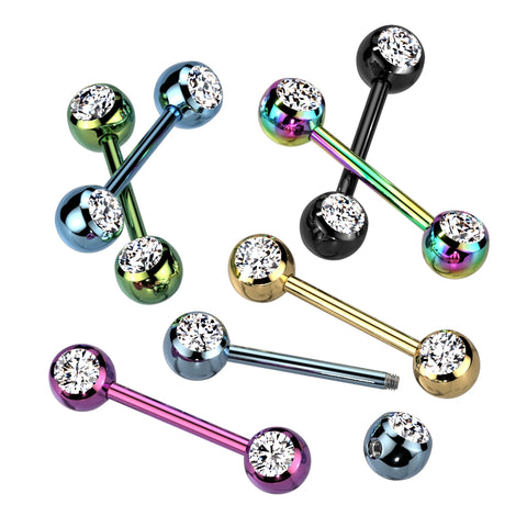 Double CZ Titanium IP Over 316L Stainless Steel Nipple Bar