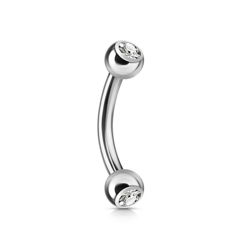 Press Fit Gem Ball On Both Side 316L Surgical Steel Curved Barbell