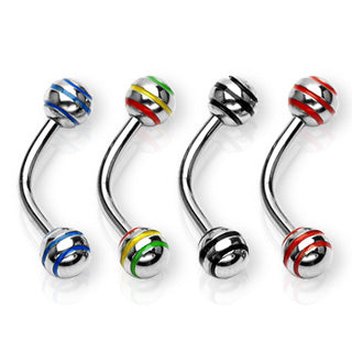 Striped Balls 316L Surgical Steel Curve Barbell
