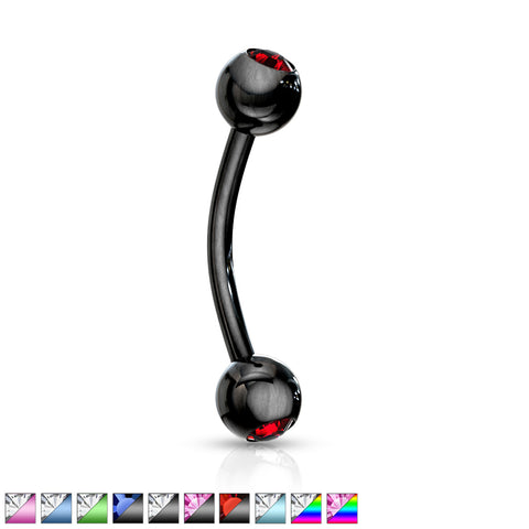2-Press Fit Gem Balls Titanium IP Over 316L Surgical Stainless Steel curved barbell eye brow