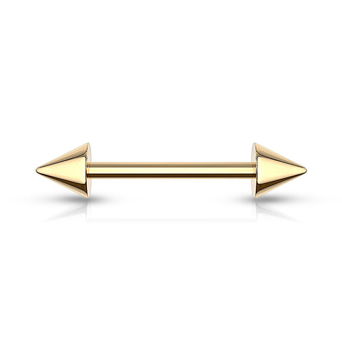 Spike End Barbell Gold IP Over 316L Surgical Steel