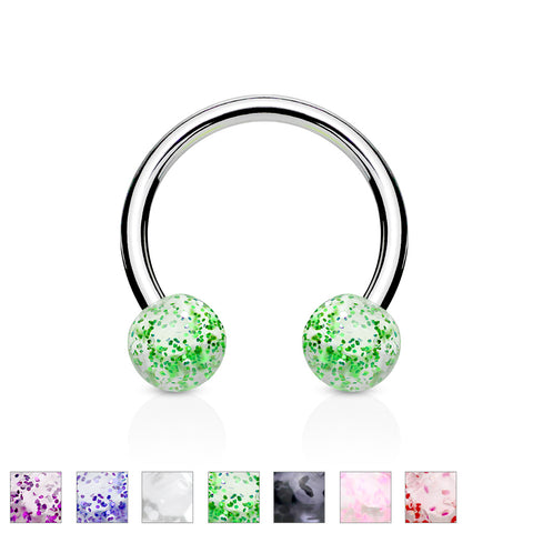 Ultra Glitter Acrylic Balls 316L Surgical Steel Horseshoe