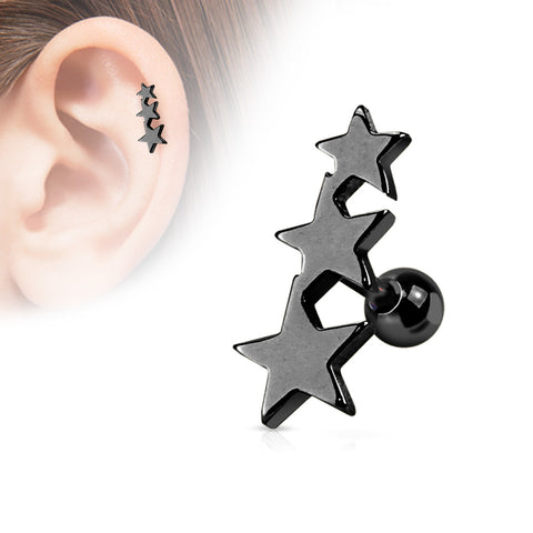 Three Stars Tragus/Cartilage Piercing Stud 316L Surgical Steel