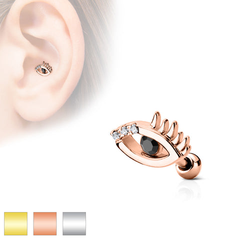 CZ Set All Seeing Eye Top 316L Surgical Steel Cartilage, Tragus Barbell Studs