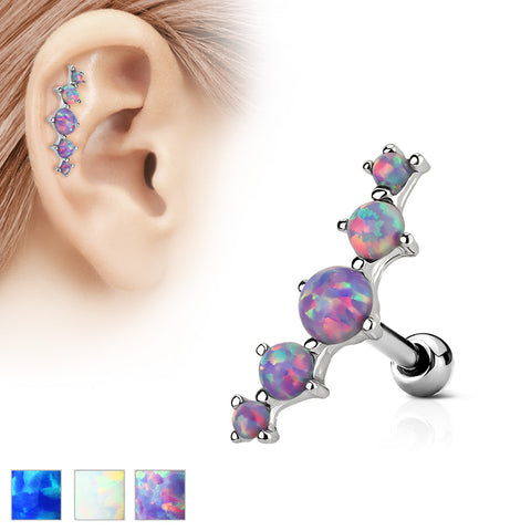 Five Opal Set 316L Surgical Steel Tragus/Cartilage Barbell