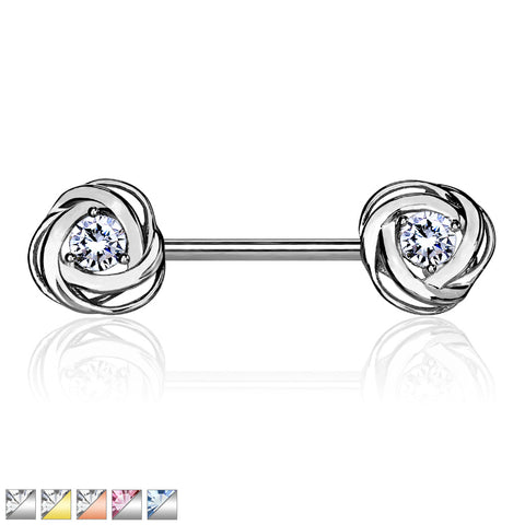CZ Centered Rose Blossom Ends 316L Surgical Steel Nipple Barbell Ring