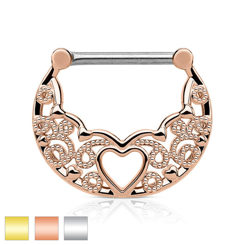 Filigree with Hollow Heart Center 316L Surgical Steel Nipple Clickers