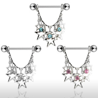Stars with Crystals Dangle 316L surgical Steel Nipple ring