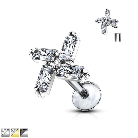 Four Princess CZ Swirl Top 316L Surgical Steel Internally Threaded Labret, Monroe, Ear Cartilage Studs