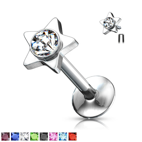 CZ on Star Top 316L Surgical Steel Internally Threaded Labret