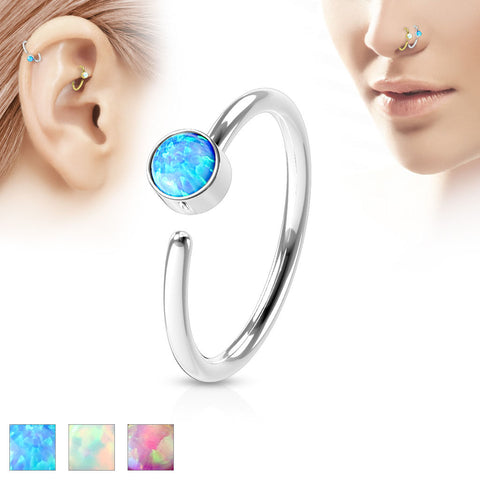 Opal Set 316L Surgical Steel Nose Hoop Ring