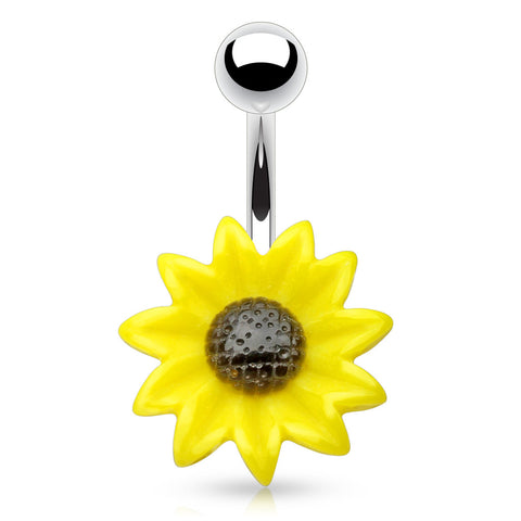 Acrylic Sunflower 316L Surgical Steel Navel Ring