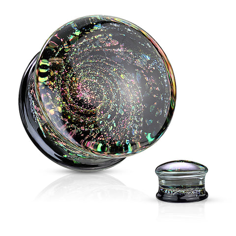 Multi Color Sparkle Galaxy Double Flared Glass Plugs