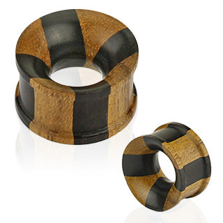 Jati & Areng Ebony Wood Concave Tunnel Cross Checker Double Flat Flared Organic Plug
