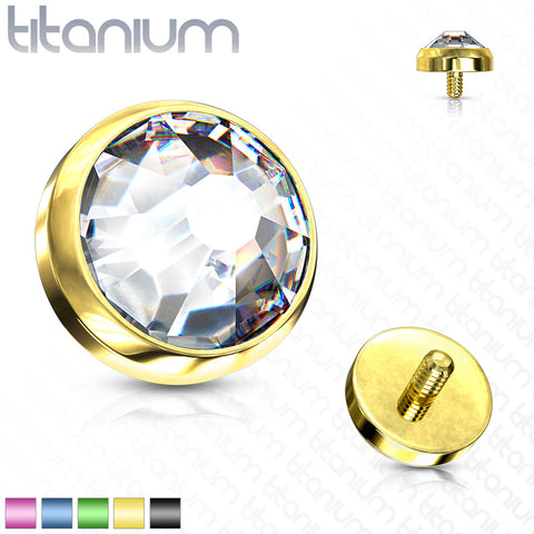 Flat Dome CZ Dermal Top Titanium IP Over 316L Surgical Steel Internally Threaded