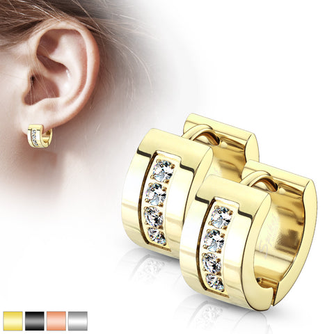 Pair of 4 CNC Set Clear CZ Stainless Steel Hinge Action Hoop Earrings