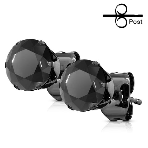 Pair of Black IP Plated 316L Surgical Stainless Steel Stud Earring with Round Black CZ