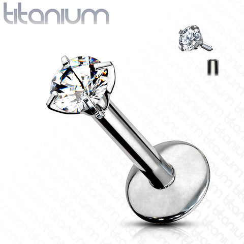 Prong Set Round Clear Gem Top Grade 23 Solid Titanium Internally Threaded Monroe Labret