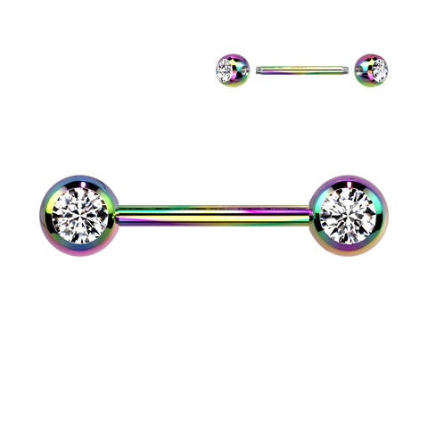Double CZ Titanium IP Over 316L Stainless Steel Nipple Bar