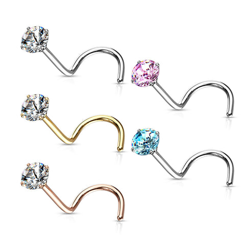 Prong Set CZ Top 316L Surgical Steel Nose Screw