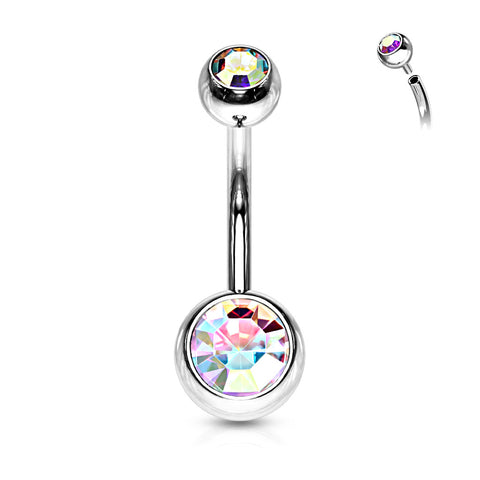 Internally Threaded Double Gem Ball Navel Ring 316L Surgical Steel