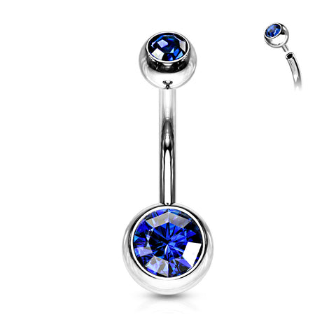 Internally Threaded Double Gem Ball Navel Ring 316L Surgical Steel