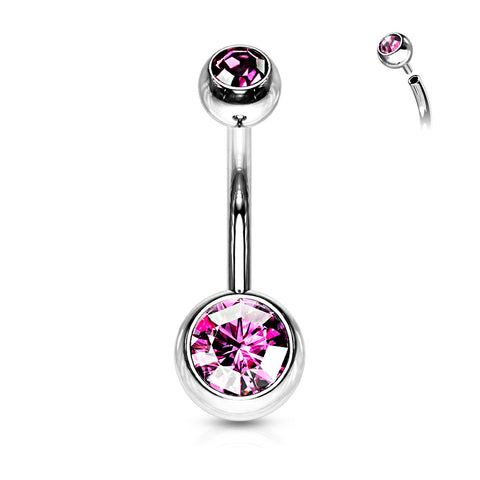 Internally Threaded Double Gem Ball Navel Ring 316L Surgical Steel