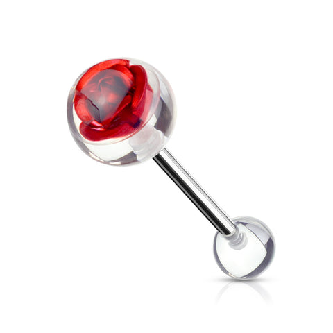 Metal Rose Embedded in Clear Ball Top 316L Surgical Steel Barbell