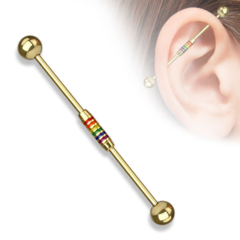 Rainbow Striped Center 316L Surgical Steel Industrial Barbell