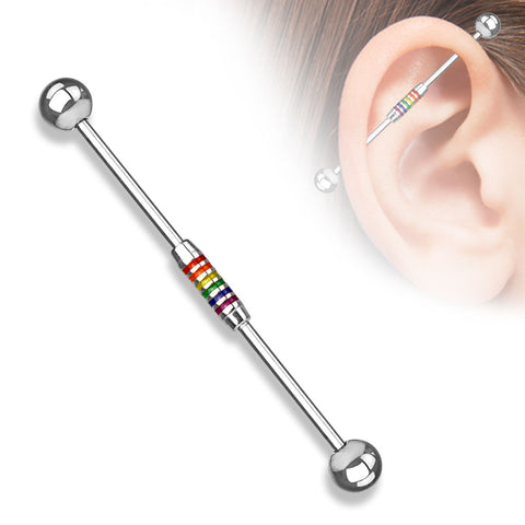 Rainbow Striped Center 316L Surgical Steel Industrial Barbell