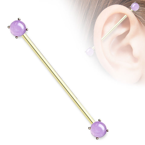 Round Amethyst Stone Prong Set Ends 316L Surgical Steel Industrial Barbell
