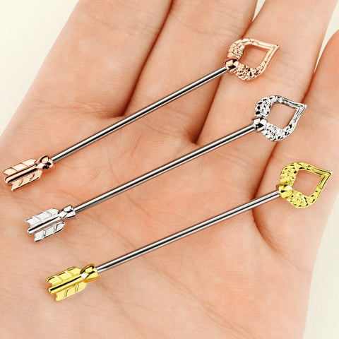 Heart and Feather Arrow 316L surgical Steel Industrial Barbell