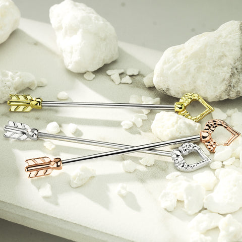 Heart and Feather Arrow 316L surgical Steel Industrial Barbell