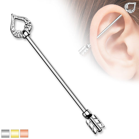 Heart and Feather Arrow 316L surgical Steel Industrial Barbell