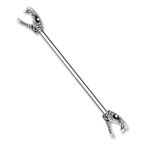 Hissing Snake Heads on Both Sides 316L Surgical Steel Industrial Barbell