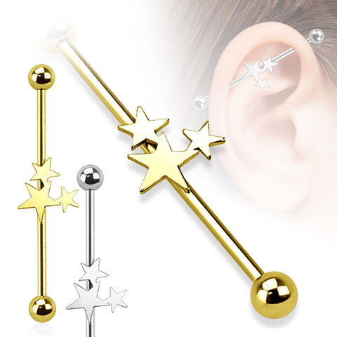 Three Stars 316L Surgical Steel Industrial Barbell