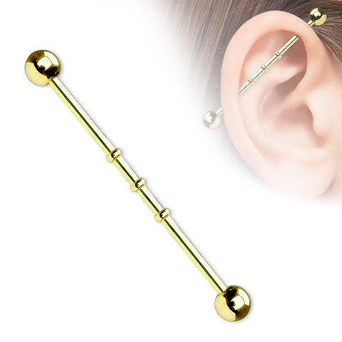 Triple Notched Industrial Barbell Titanium IP Over 316L Surgical Steel 14G 1&1/2"