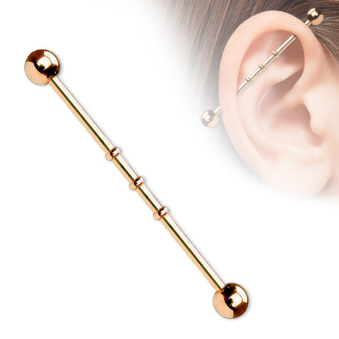 Triple Notched Industrial Barbell Titanium IP Over 316L Surgical Steel 14G 1&1/2"