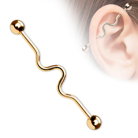 Wavy Industrial Barbell Titanium IP Over 316L Surgical Steel 14G 1&1/2"