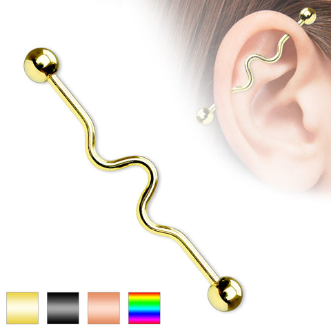 Wavy Industrial Barbell Titanium IP Over 316L Surgical Steel 14G 1&1/2"