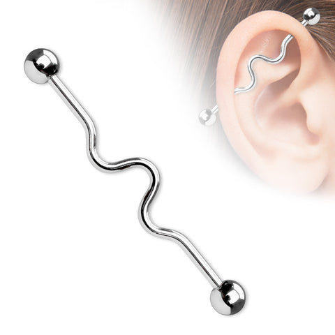 Wavy Industrial Barbell 316L Surgical Steel