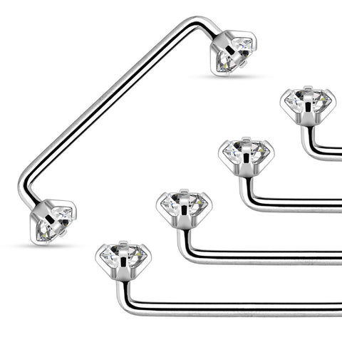 Staple Surface Barbell with Internally Threaded Prong set Clear Gem 316L Surgical Steel 14 Gauge