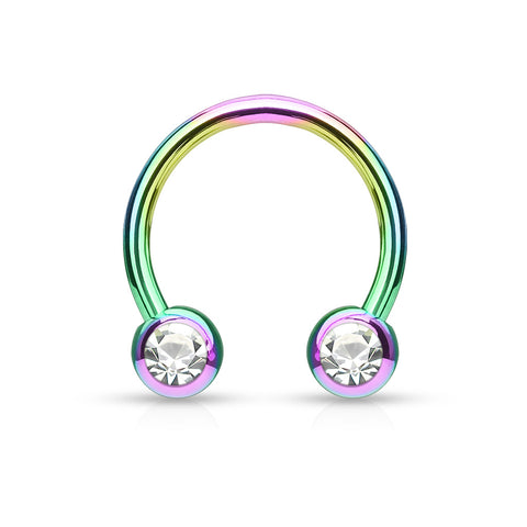 Titanium IP Over 316L Surgical Steel Horseshoe with Front Facing Press Fit Gem Balls