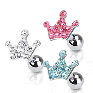 Crown Multi Paved Top 316L Surgical Steel Tragus/Cartilage Barbell