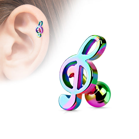 Treble Clef Music Note Tragus/Cartilage Piercing Stud 316L Surgical Steel