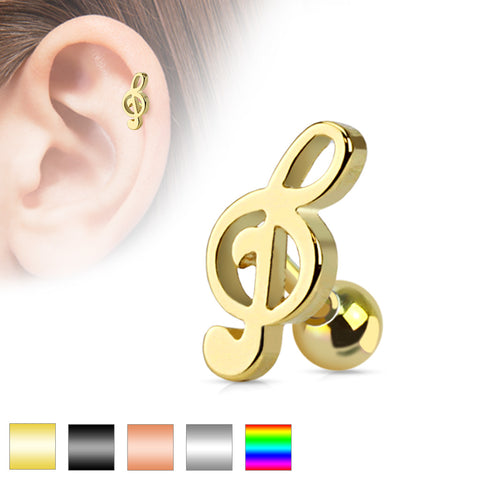 Treble Clef Music Note Tragus/Cartilage Piercing Stud 316L Surgical Steel