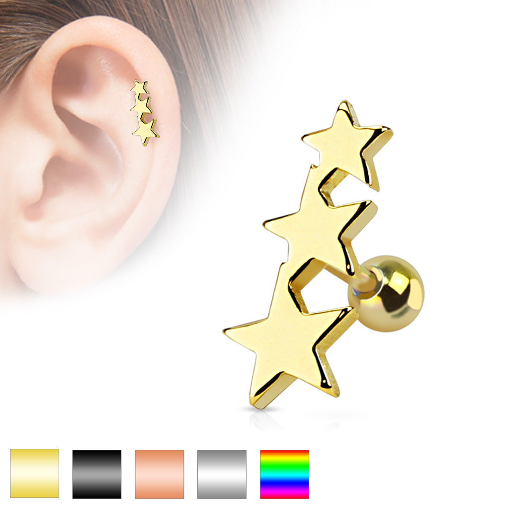 Autiga Tragus Helix Cartilage Ear Piercing Plug - Surgical Steel (Silver/Gold/Black)