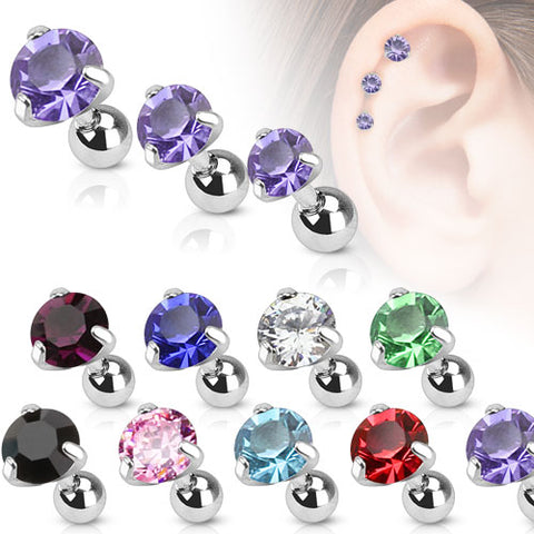 Round CZ Pronged Tragus/Cartilage Piercing Stud 316L Surgical Steel