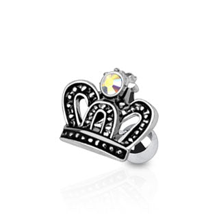 Royal Crown with CZ Tragus/Cartilage Piercing Stud 316L Surgical Steel