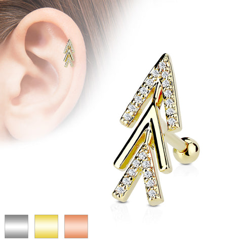 CZ Micro Paved Chevron Arrow Top 316L Surgical Steel Cartilage, Tragus Barbell Studs